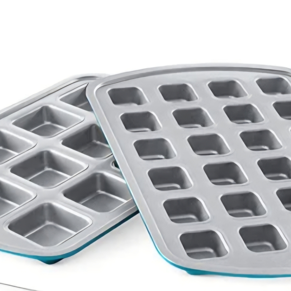Pampered Chef Blue Gray Mini Square Mold Baking Pan Set